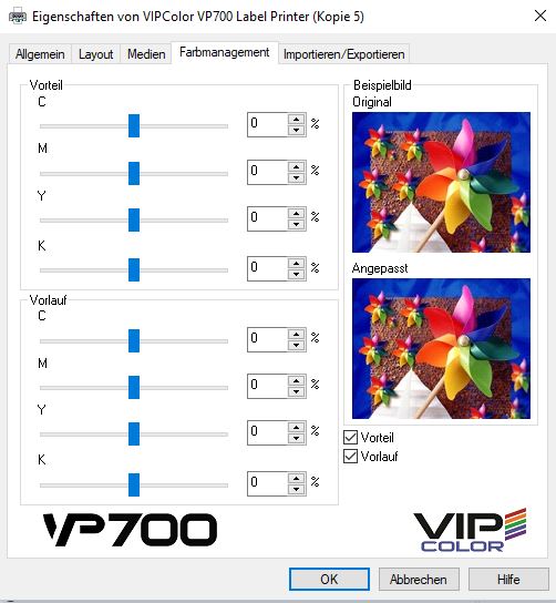 Farbmanagement im Treiber des VIPColor VP700